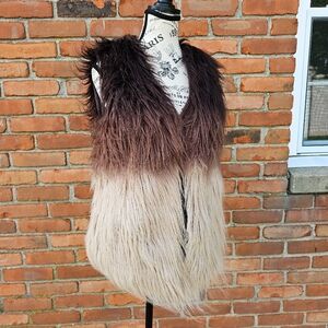 CELSIUS Premium Ombre Faux Fur Vest – Cream & Brown – Size Medium